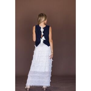 Commense Navy Blue‎ Knit Sleeveless Top with Bow Back Detail Cute Cropped Vest S